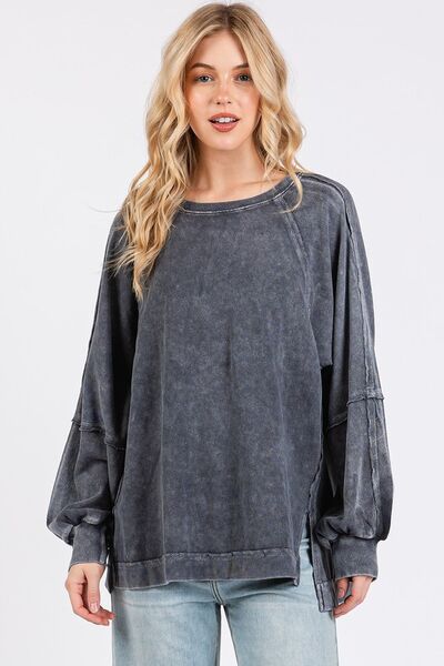 Mittoshop Mineral Wash Raglan Long Sleeve Oversized Top Hoodies & Sweaters