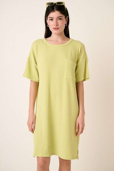 Mittoshop Urban Rib Knit Short Sleeve Tee Dress Lime Casual Dresses