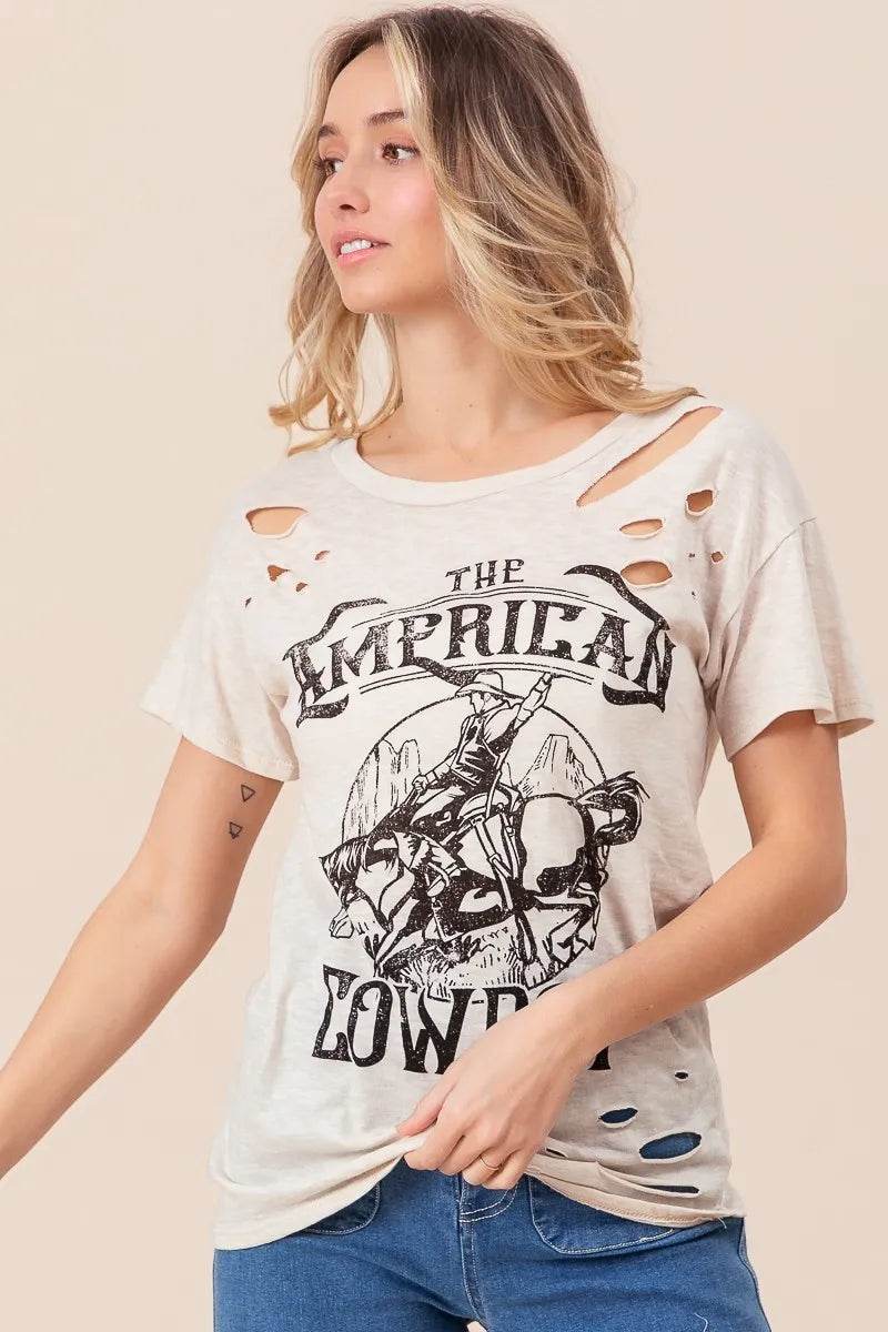 BiBi Cotton Slub Laser Top American Cow Boy Graphic - Shop Style & More | Fresh Looks, Everyday Deals & Free Shipping