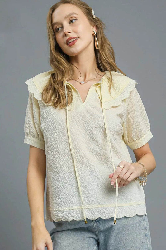 Umgee Peter Pan Collar Short Sleeve Blouse - Shop Style & More | Fresh Looks, Everyday Deals & Free Shipping