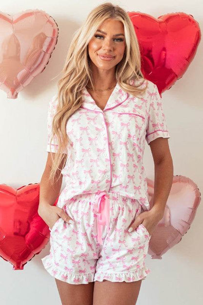 Pink Short Sleeve and Ruffled Shorts Pajama Set - Shop Style & More | Fresh Looks, Everyday Deals & Free Shipping