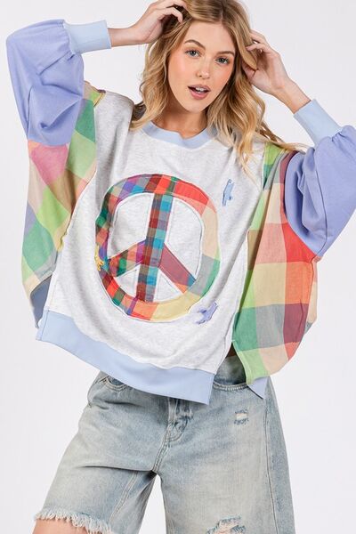 SAGE + FIG Contrast Peace Patch Dropped Shoulder Sweatshirt Hoodies & Sweaters