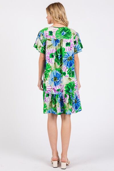 Ces Femme Floral Ruffled Short Sleeve Dress Casual Dresses