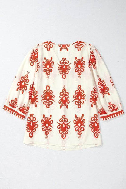 Vintage Geometric Printed V Neck Blouse - Shop Style & More | Fresh Looks, Everyday Deals & Free Shipping