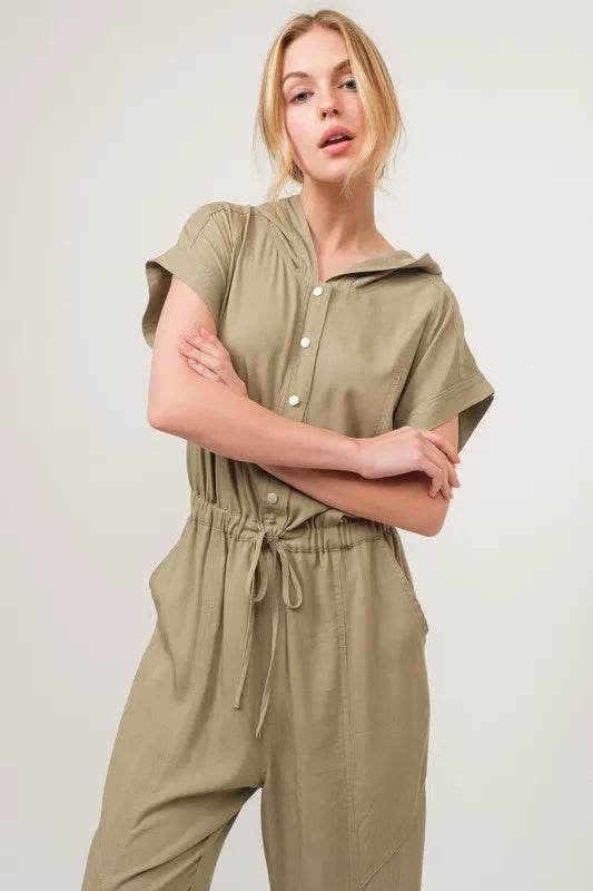 And The Why Washed Short Sleeve Hooded Jumpsuit - Shop Style & More | Fresh Looks, Everyday Deals & Free Shipping