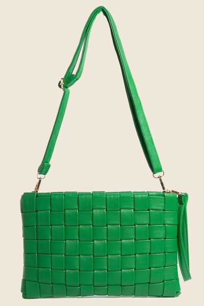 Fame Faux Leather Basket Weave Crossbody Bag Green One Size Bags