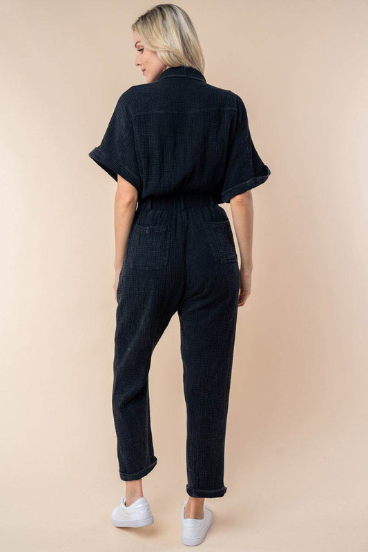 White Birch Texture Short Sleeve Jumpsuit - Shop Style & More | Fresh Looks, Everyday Deals & Free Shipping