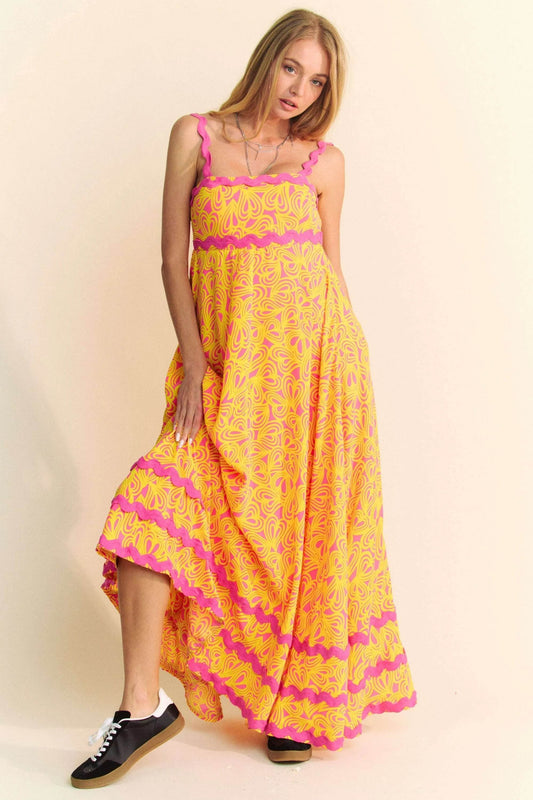 Davi & Dani Geo 2 Tone Printed Wavi Trim Tiered Maxi Dress - Shop Style & More | Fresh Looks, Everyday Deals & Free Shipping