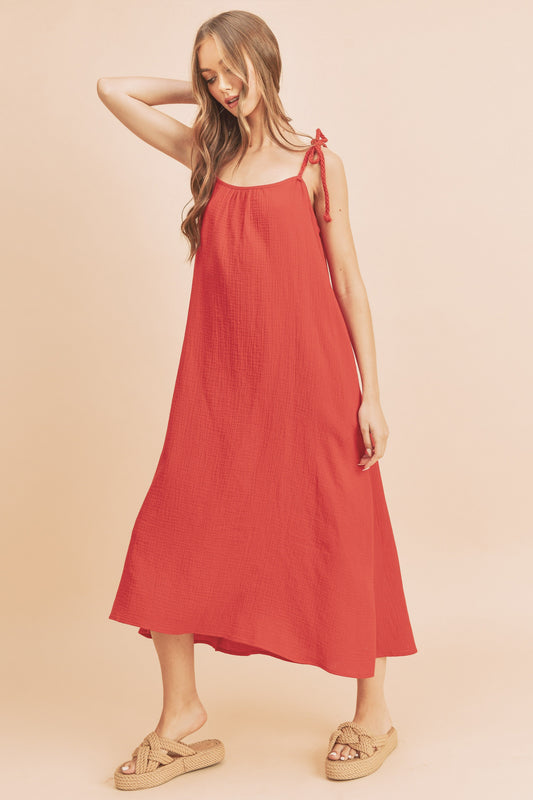 Aemi+Co Midi Cami Dress with Pockets Coral Casual Dresses