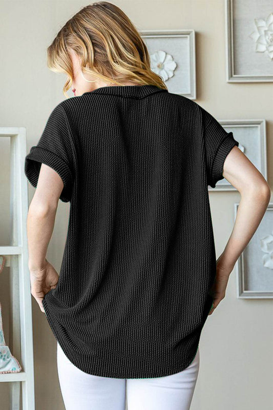 Heimish Full Size Front Pocket Short Sleeve Ribbed Top - Shop Style & More | Fresh Looks, Everyday Deals & Free Shipping