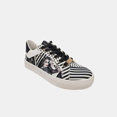 Nicole Lee USA Printed Vegan Leather Lace Up Sneaker Black Sneakers