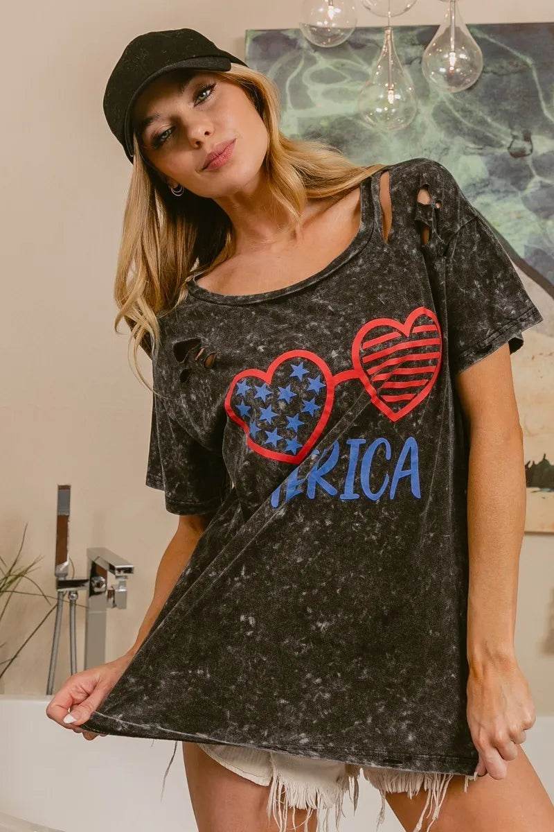 BiBi 4th Of July Theme Mineral Washed Laser Cut Top - Shop Style & More | Fresh Looks, Everyday Deals & Free Shipping
