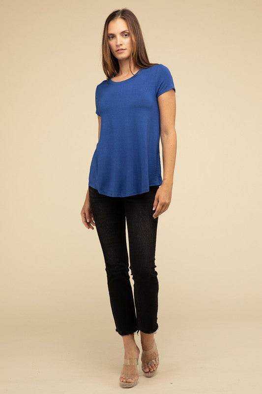Flowy Round Hem Rayon Short Sleeve Top - Shop Style & More | Fresh Looks, Everyday Deals & Free Shipping
