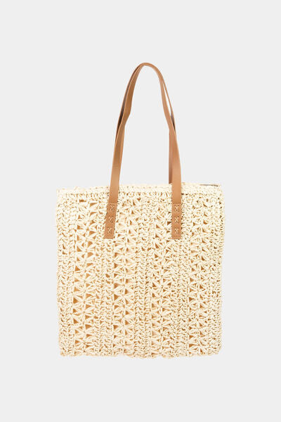 Fame Straw Braided Tote Bag Ivory One Size Bags