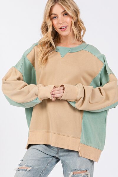 SAGE + FIG Color Block Round Neck Sweatshirt Hoodies & Sweaters