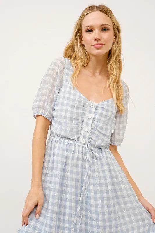 And The Why Puff Sleeve Ruched Button Front Gingham Dress - Shop Style & More | Fresh Looks, Everyday Deals & Free Shipping