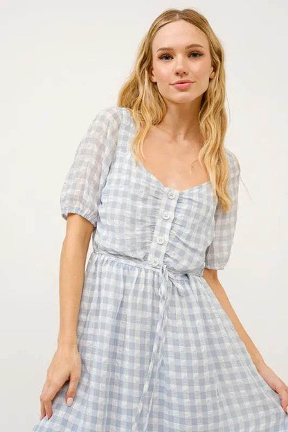 And The Why Puff Sleeve Ruched Button Front Gingham Dress - Shop Style & More | Fresh Looks, Everyday Deals & Free Shipping