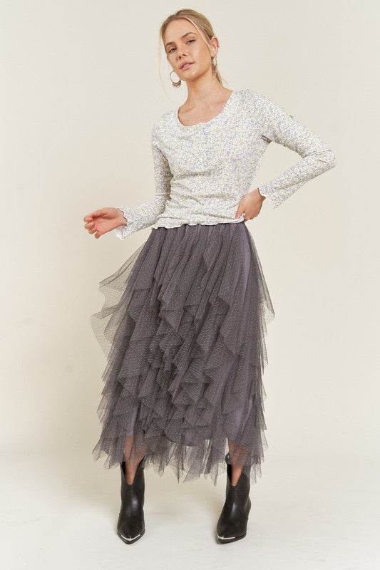 LAYERED POLKA DOT MESH LINED A-LINE MIDI SKIRT - Shop Style & More | Fresh Looks, Everyday Deals & Free Shipping