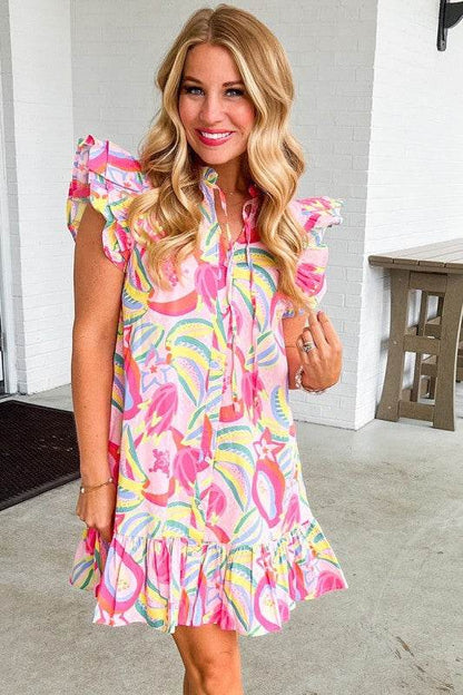 Floral Ruffle Trim Flutter Sleeve Buttoned Dress - Shop Style & More | Fresh Looks, Everyday Deals & Free Shipping