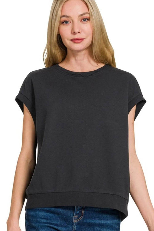 Zenana French Terry Round Neck Cap Sleeve T-Shirt - Shop Style & More | Fresh Looks, Everyday Deals & Free Shipping