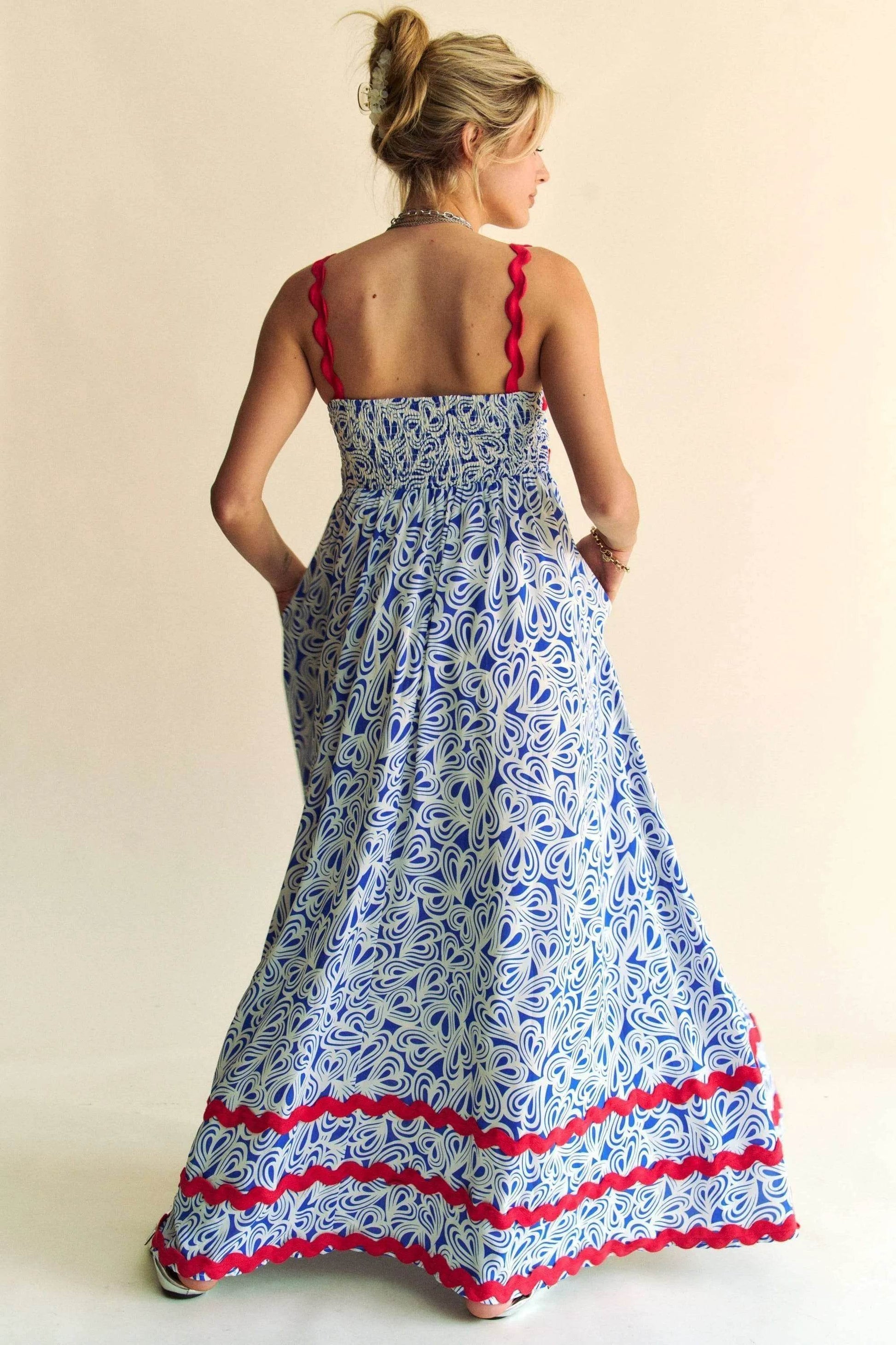 Davi & Dani Geo 2 Tone Printed Wavi Trim Tiered Maxi Dress - Shop Style & More | Fresh Looks, Everyday Deals & Free Shipping