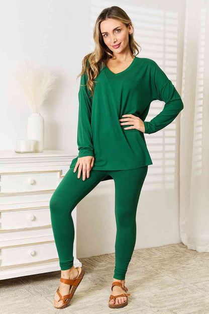 Zenana Lazy Days Full Size Long Sleeve Top and Leggings Set Lounge Set