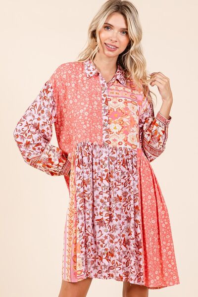 Mittoshop Floral Button Detail Long Sleeve Shirt Dress Casual Dresses