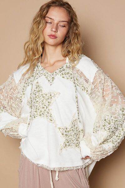POL Star Patch Lace Contrast Long Sleeve Hooded Top - Shop Style & More | Fresh Looks, Everyday Deals & Free Shipping