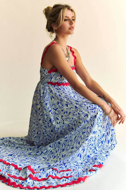 Davi & Dani Geo 2 Tone Printed Wavi Trim Tiered Maxi Dress - Shop Style & More | Fresh Looks, Everyday Deals & Free Shipping