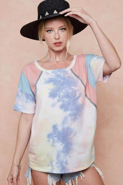 BiBi Tie Dye Printed Cotton Color Block T-Shirt - Shop Style & More | Fresh Looks, Everyday Deals & Free Shipping