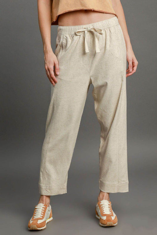Umgee Full Size Drawstring Elastic Waistband Linen Blend Pants Plus Size - Shop Style & More | Fresh Looks, Everyday Deals & Free Shipping