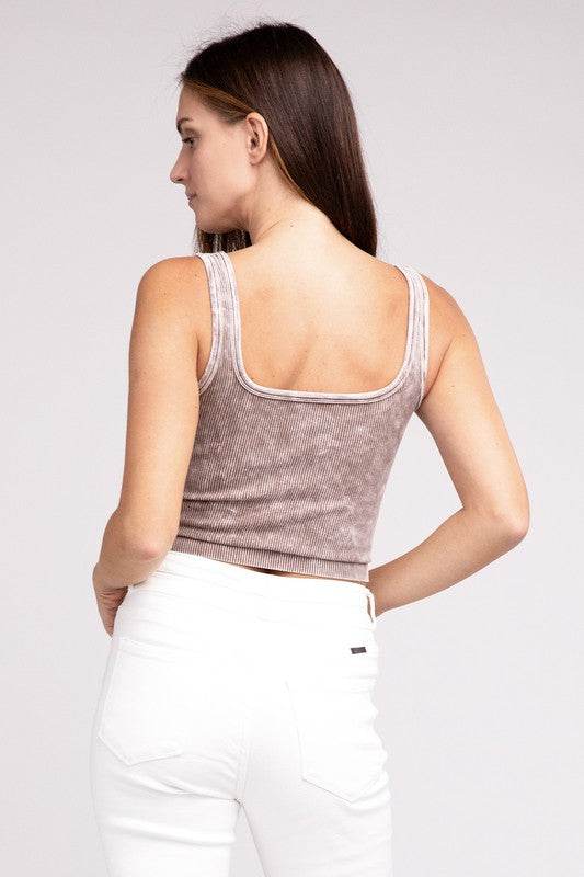 2 Way Neckline Washed Ribbed Cropped Tank Top - Shop Style & More | Fresh Looks, Everyday Deals & Free Shipping
