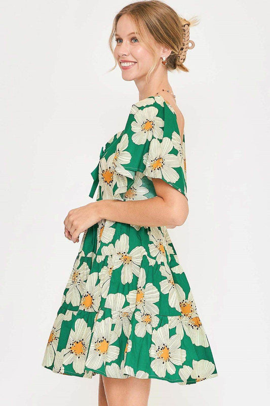 Umgee Full Size Daisy Print Mini Dress with Ribbon Details Plus Size - Shop Style & More | Fresh Looks, Everyday Deals & Free Shipping