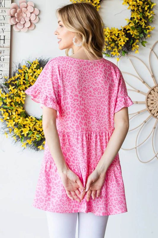 Heimish Full Size Leopard Ruffle Trim Short Sleeve Top - Shop Style & More | Fresh Looks, Everyday Deals & Free Shipping