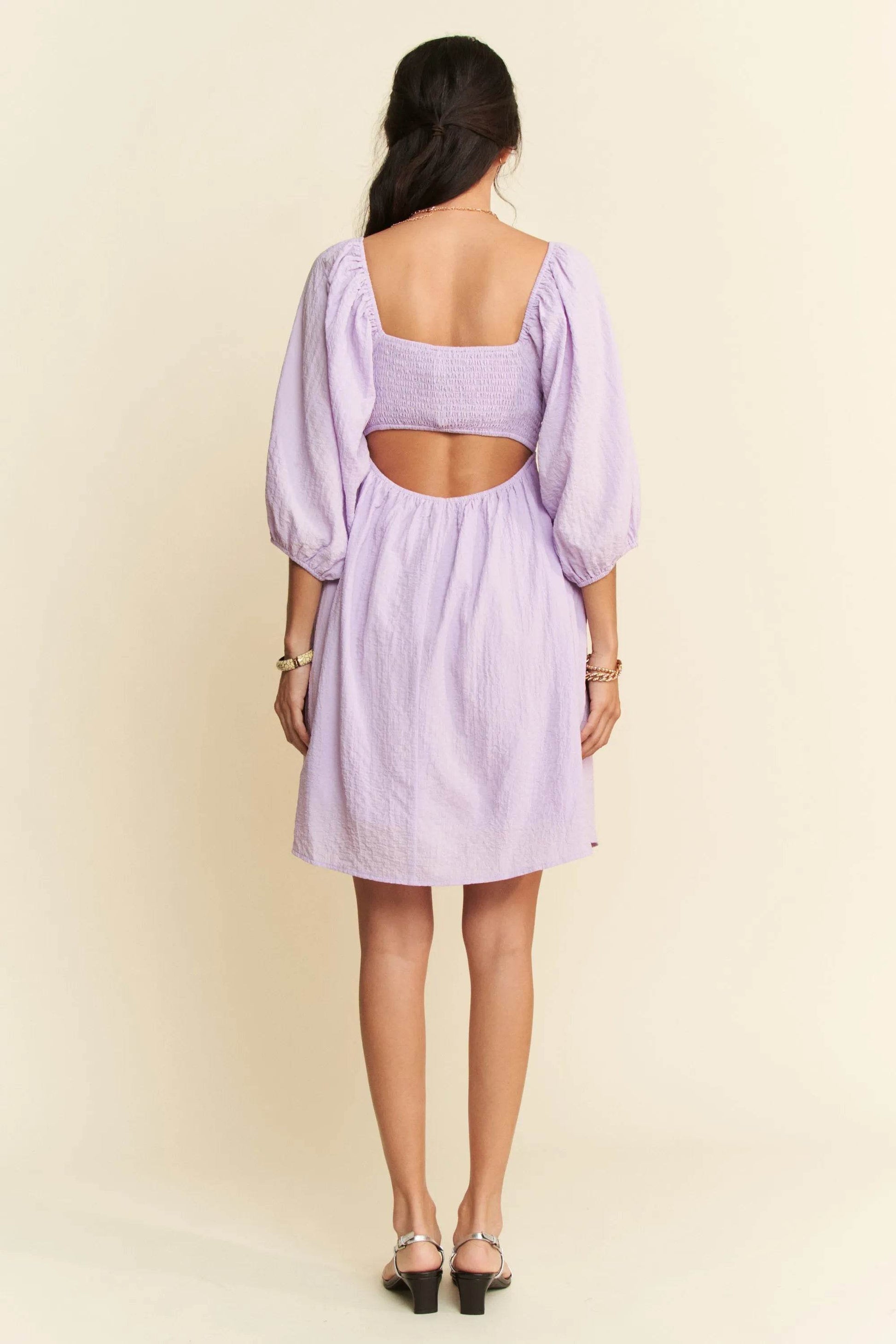 Davi & Dani Self-Tie Puff Sleeve Smocking Open Back Mini Dress - Shop Style & More | Fresh Looks, Everyday Deals & Free Shipping