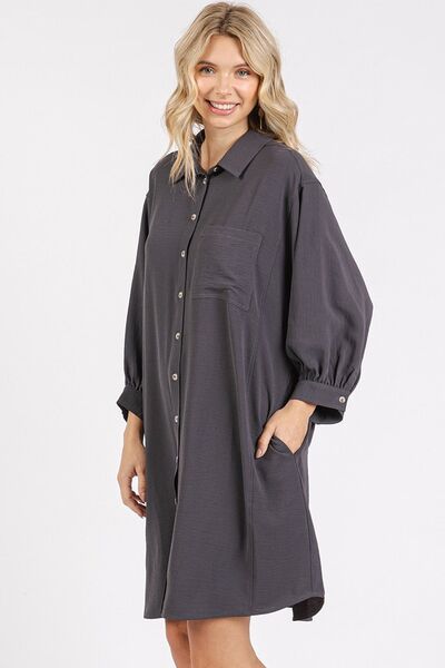 Mittoshop Airflow 3/4 Sleeve Buttoned Shirt Mini Dress Casual Dresses