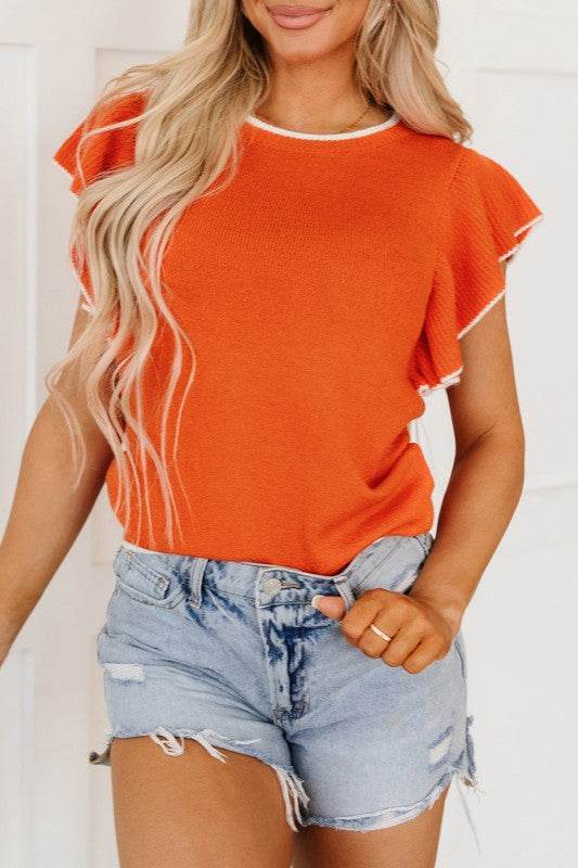 Marilyn Contrast Trim Ruffle Sleeve Knitted Top - Shop Style & More | Fresh Looks, Everyday Deals & Free Shipping