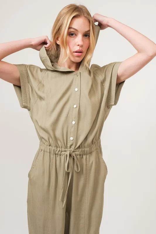 And The Why Washed Short Sleeve Hooded Jumpsuit - Shop Style & More | Fresh Looks, Everyday Deals & Free Shipping