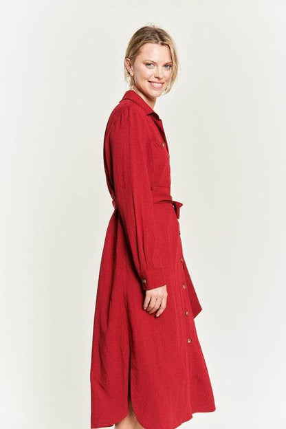 SOLID BUTTON DOWN BELTED LONG DRESS 30-545 - Shop Style & More | Fresh Looks, Everyday Deals & Free Shipping