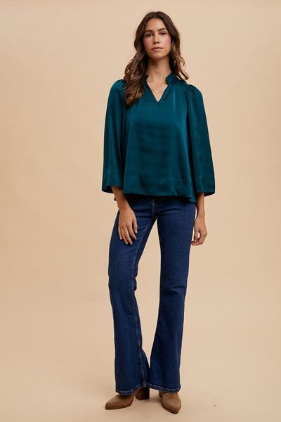 Annie Wear Satin Notched Three-Quarter Sleeve Blouse Blouses