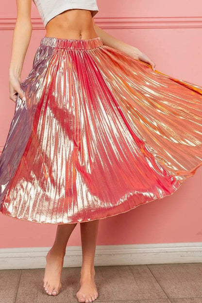 BiBi Metallic Color Block Pleats Midi Skirt - Shop Style & More | Fresh Looks, Everyday Deals & Free Shipping