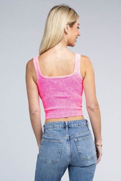 2-Way Neckline Washed Ribbed Cropped Tank Top - Shop Style & More | Fresh Looks, Everyday Deals & Free Shipping