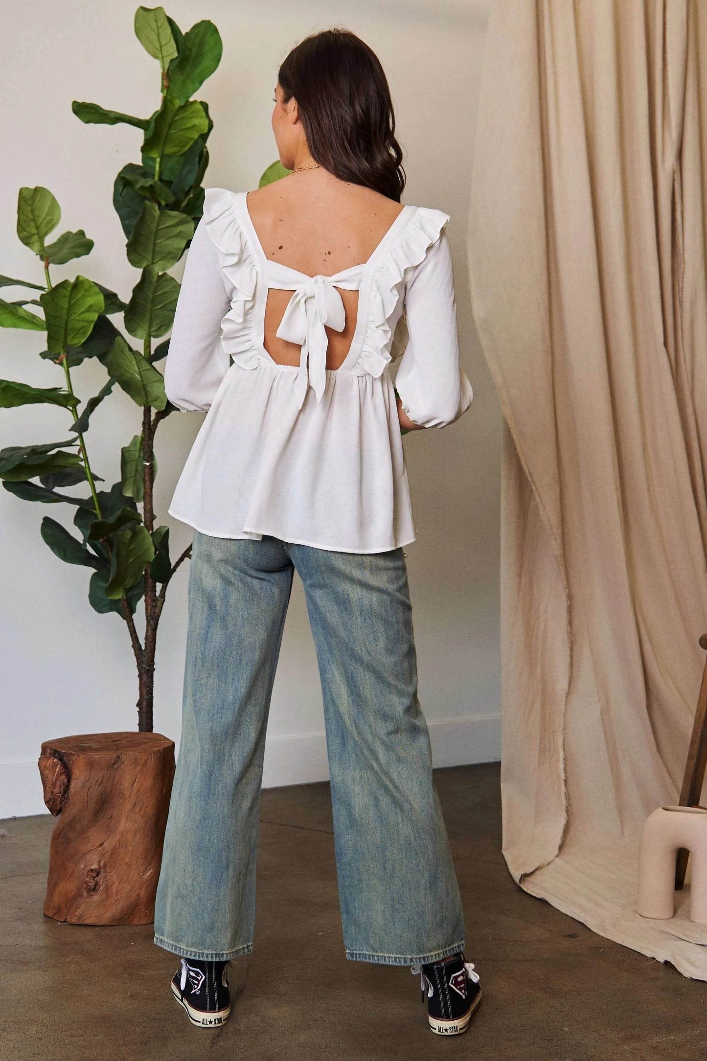 Davi & Dani Texture Tie Back Floral Embroidery Frill Blouse - Shop Style & More | Fresh Looks, Everyday Deals & Free Shipping