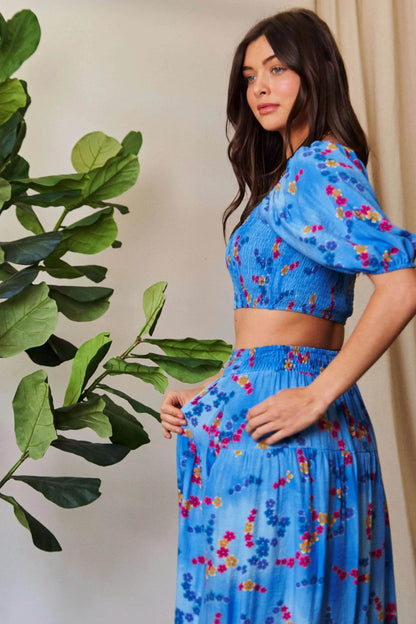 Davi & Dani Smocing Bodice Puff Short Sleeve Printed Crop Top - Shop Style & More | Fresh Looks, Everyday Deals & Free Shipping