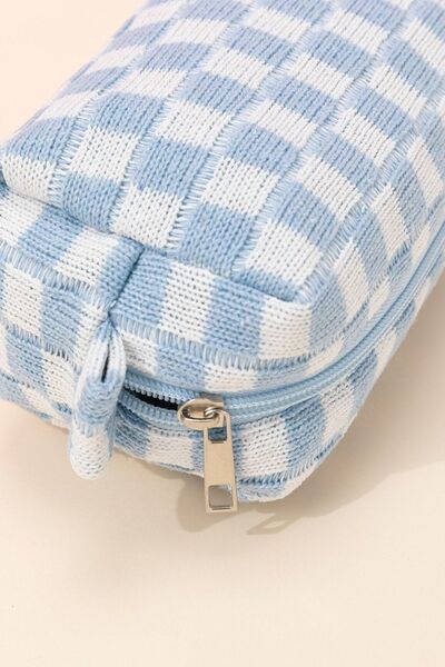 Zenana Checkered Pattern Knitted Cosmetic Pouch Bags