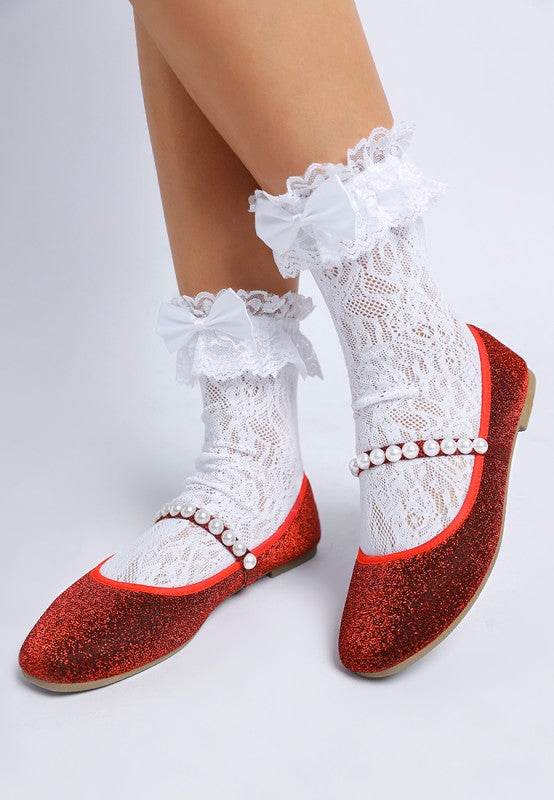Corphee Pearl Strapped Glitter Ballerinas - Shop Style & More | Fresh Looks, Everyday Deals & Free Shipping