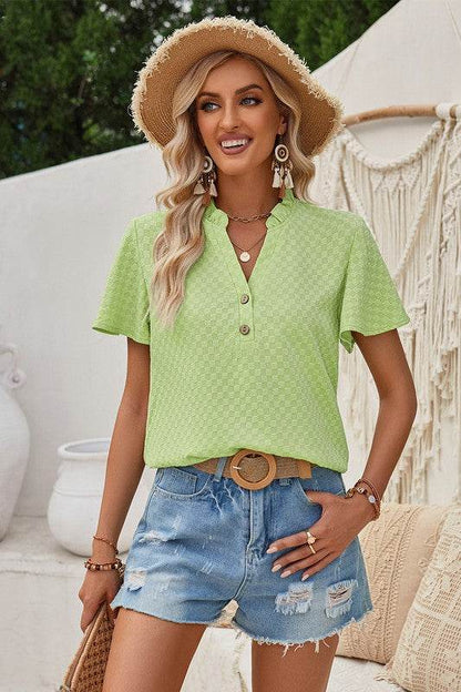 V Neck Loose Fit Solid Button Plaid Shirt - Shop Style & More | Fresh Looks, Everyday Deals & Free Shipping