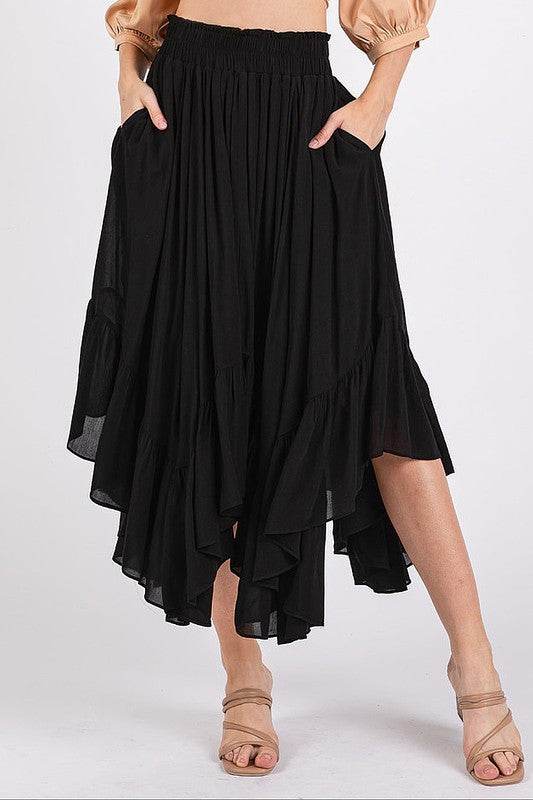 Mittoshop Handkerchief Hem Elastic Waist Pocket Midi Skirt - Shop Style & More | Fresh Looks, Everyday Deals & Free Shipping