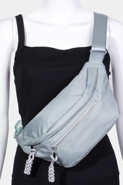 Fame Nylon Crossbody Bag with Adjustable Strap Light Blue One Size Bags