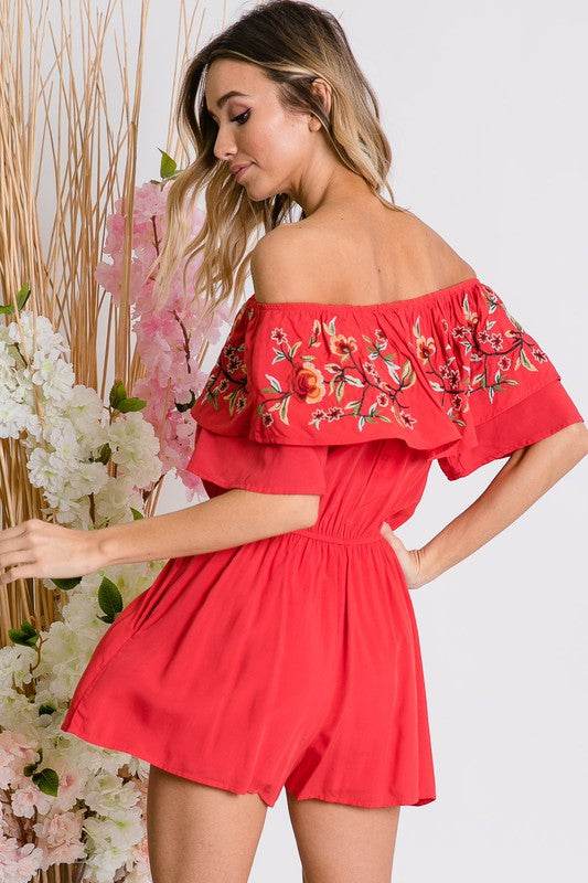 Floral Embroidered Off Shoulder Romper - Shop Style & More | Fresh Looks, Everyday Deals & Free Shipping